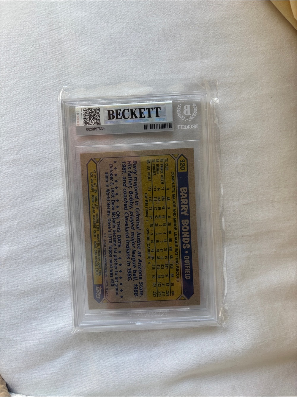 Topps Barry Bonds Rookie Card #320 NM-MT + Baseball Card - Picture 2 of 2
